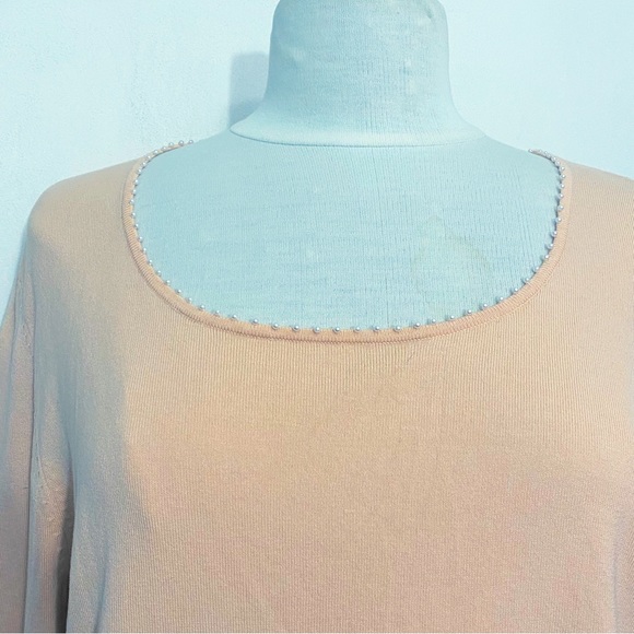 FIELD MANOR 52% silk with nylon and cotton sweater. Bead trim neck and wrist L - Picture 2 of 7